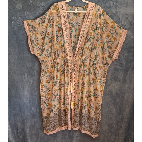 Xhilaration Other - Xhilaration Sheer Lace Duster Robe Romantic Floral Beach Coverup Kimono XL/XXL